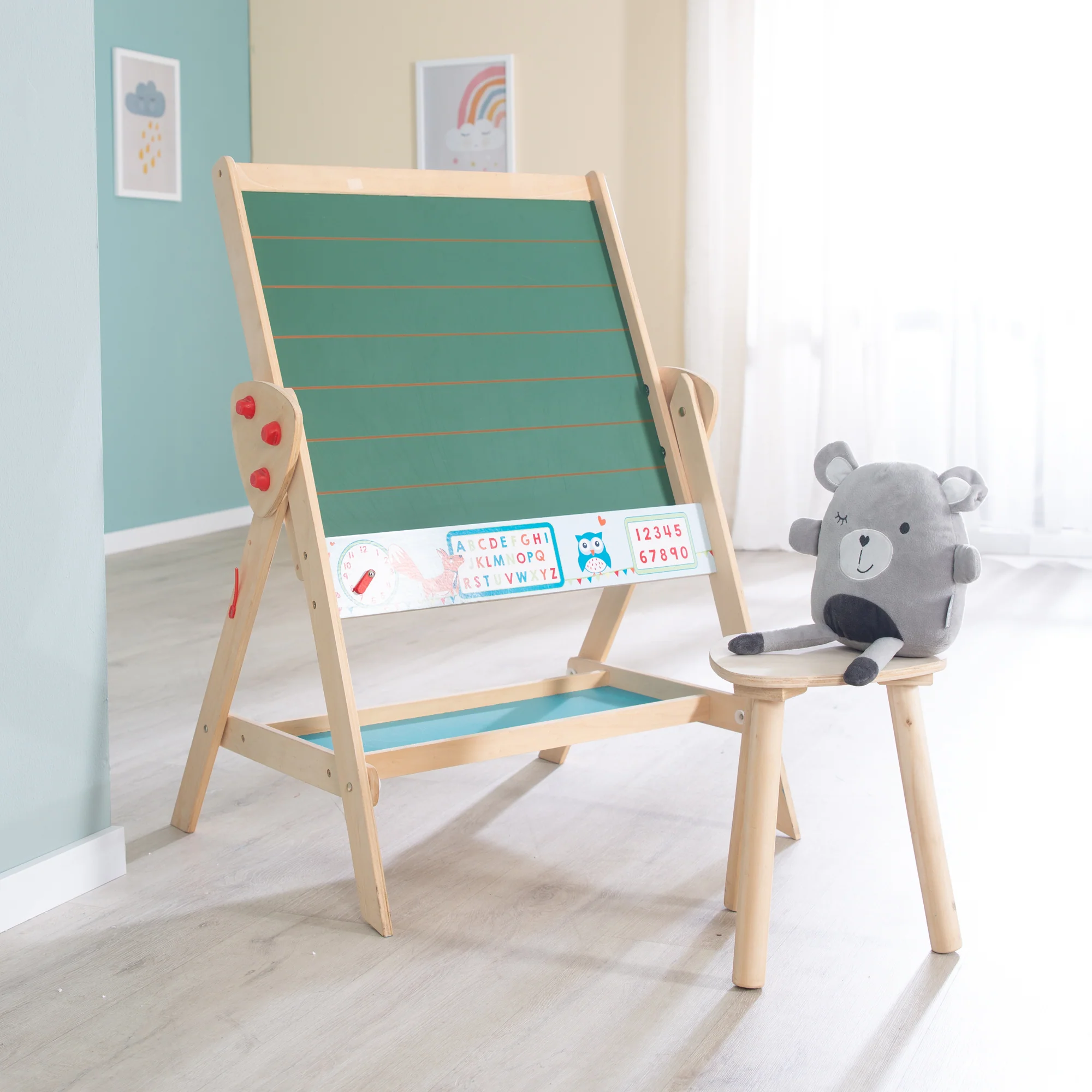 Tafel & Kinder-Sitz-Set 'Fuchs & Eule' wandelbar zu Tisch-Stuhl-Set, in Holz natur - Image 8