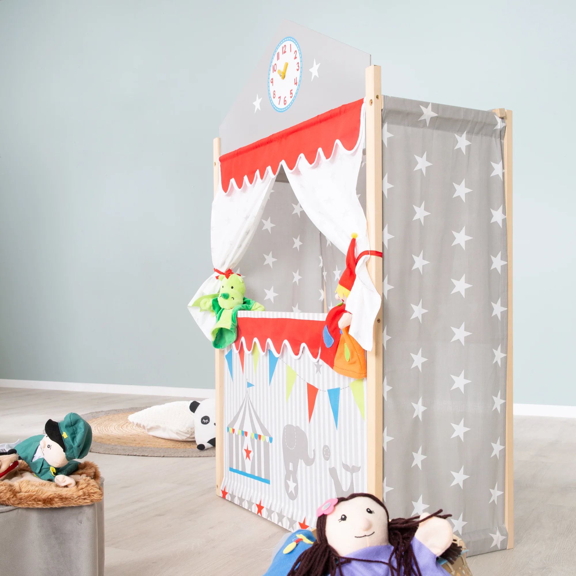 Kasperletheater, großes Puppentheater aus Holz, Kaspertheater freistehend mit Stoffbespannung - Image 6