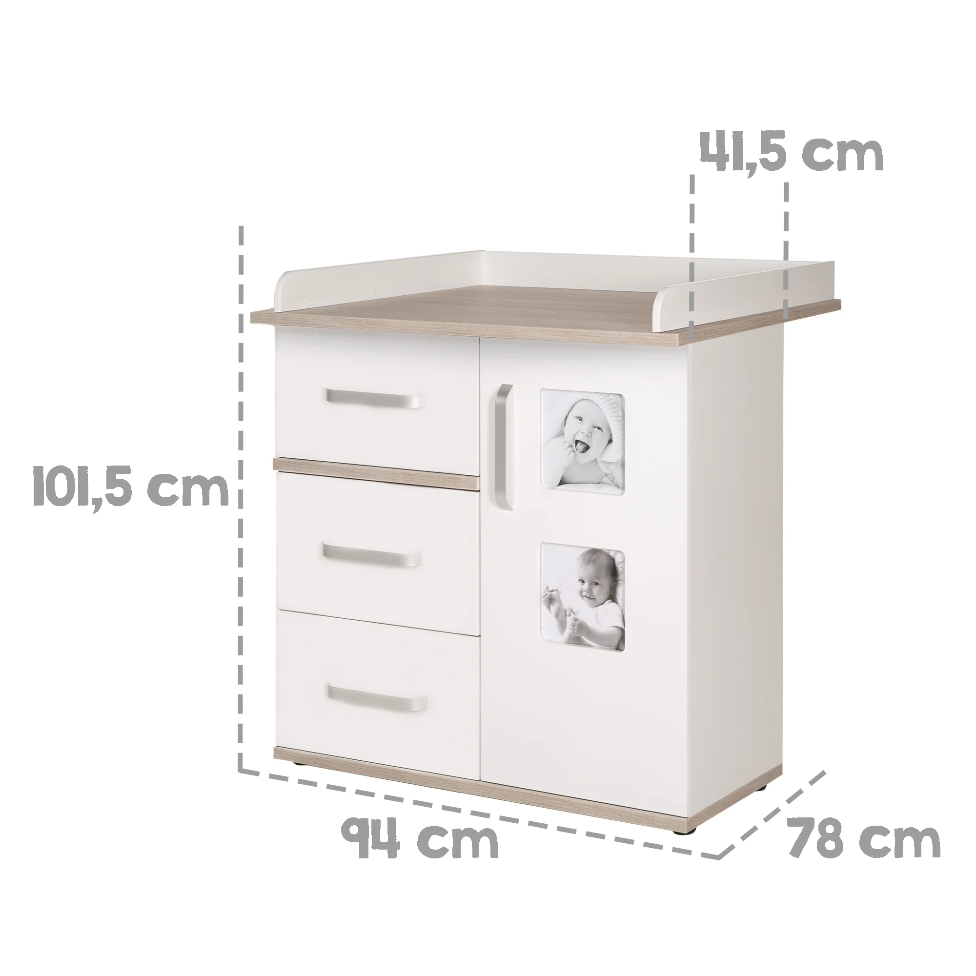 Kindermöbelset 'Moritz', 2-teilig, Kinderbett 70 x 140 cm & Wickelkommode schmal, weiß/ Luna Elm - Image 8