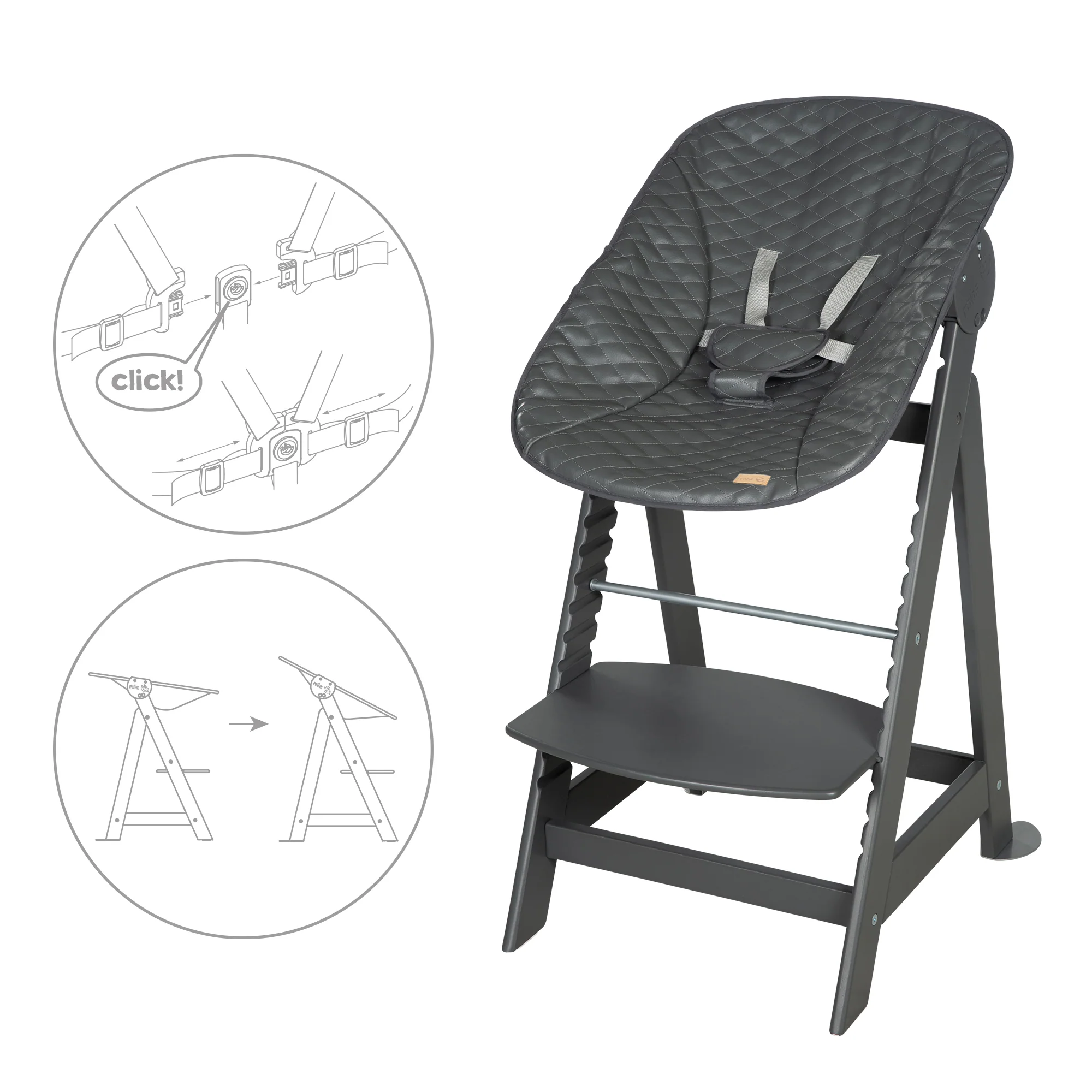 Hochstuhl Set 2in1 'Born Up' - Treppenhochstuhl 'Sit Up' + Aufsatz 'Graphite gesteppt' - Anthrazit - Image 13