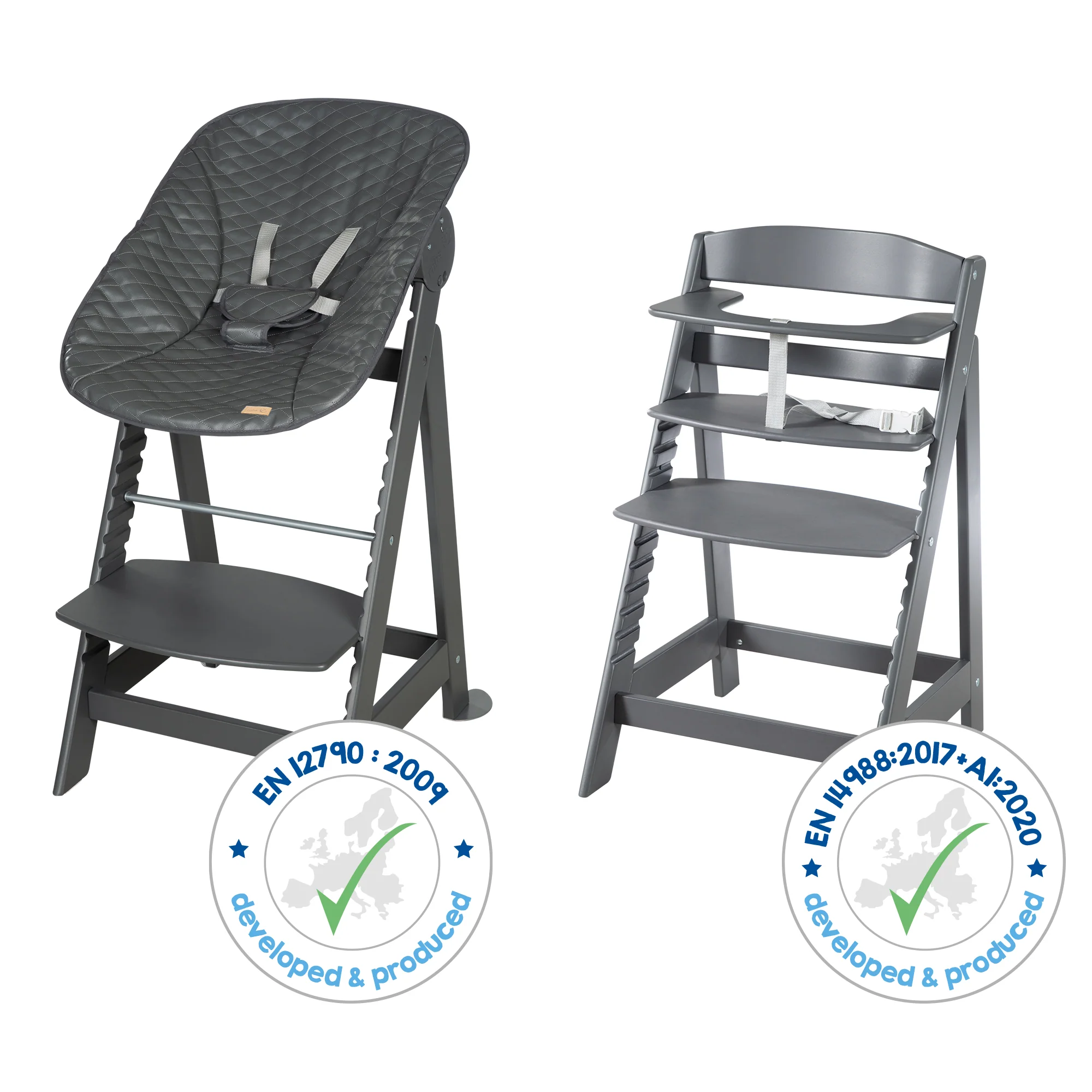 Hochstuhl Set 2in1 'Born Up' - Treppenhochstuhl 'Sit Up' + Aufsatz 'Graphite gesteppt' - Anthrazit - Image 14