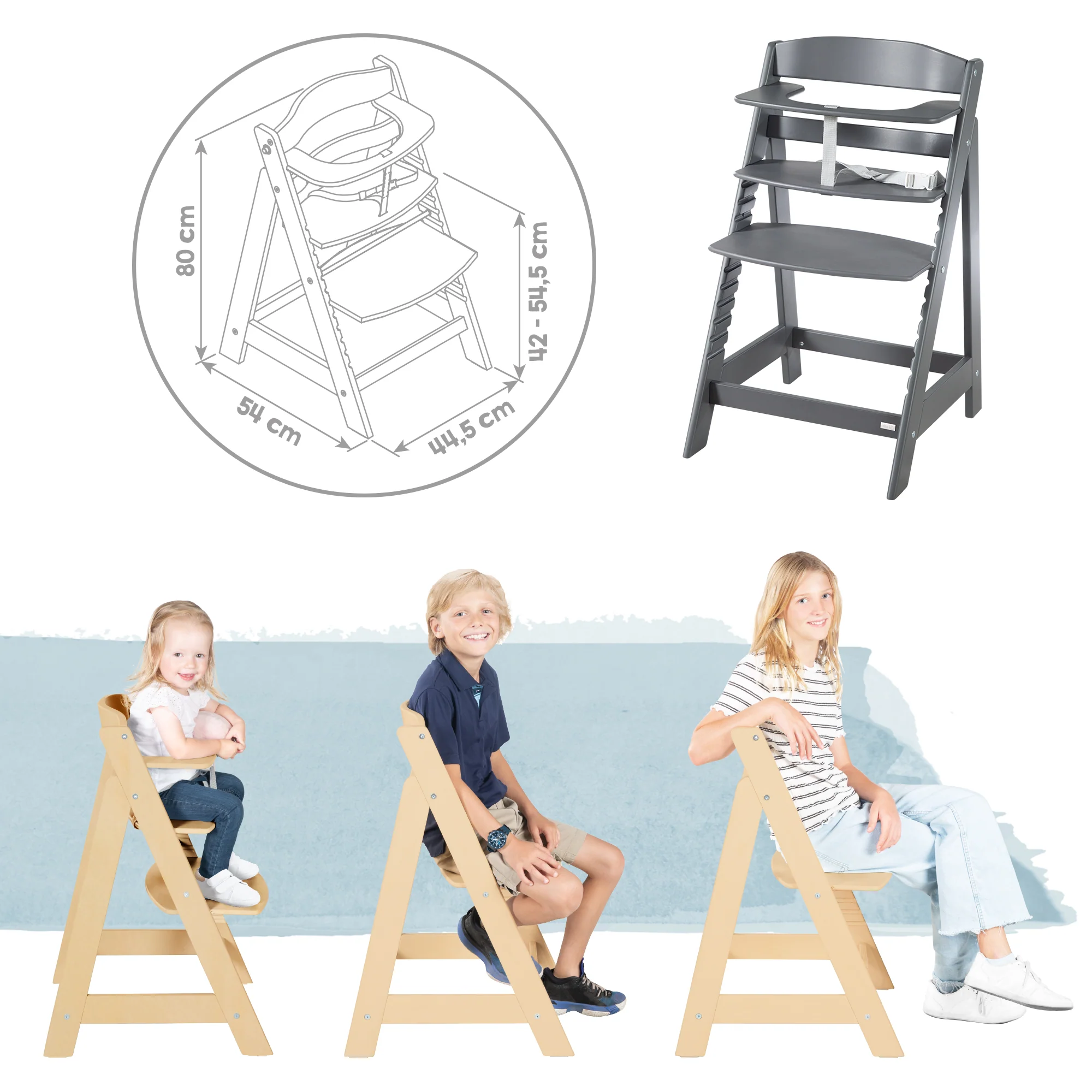 Hochstuhl Set 2in1 'Born Up' - Treppenhochstuhl 'Sit Up' + Aufsatz 'Graphite gesteppt' - Anthrazit - Image 8