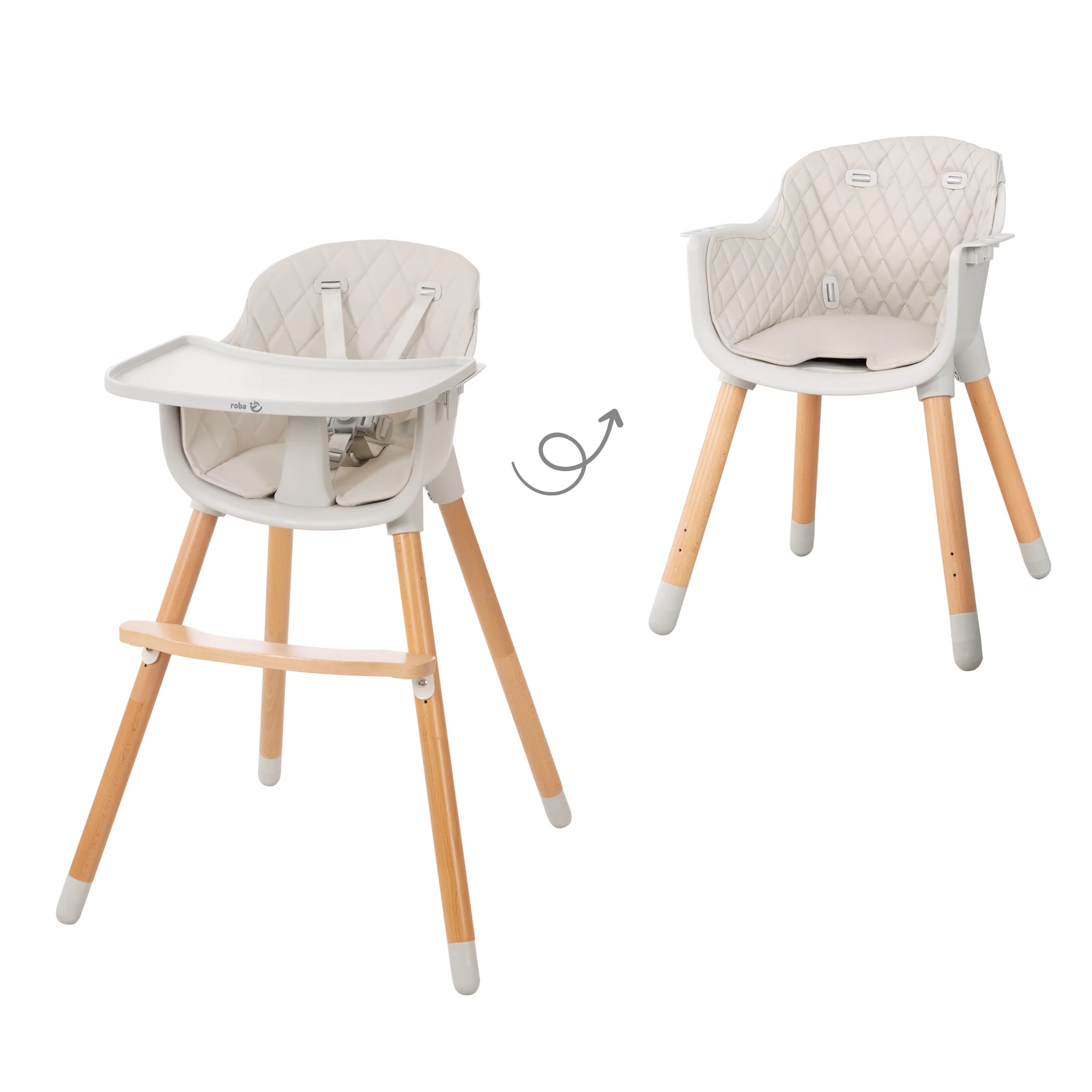 2 in 1 Hochstuhl & Kinderstuhl 'Style Up wood' inkl. Sitzpolsterung in grau