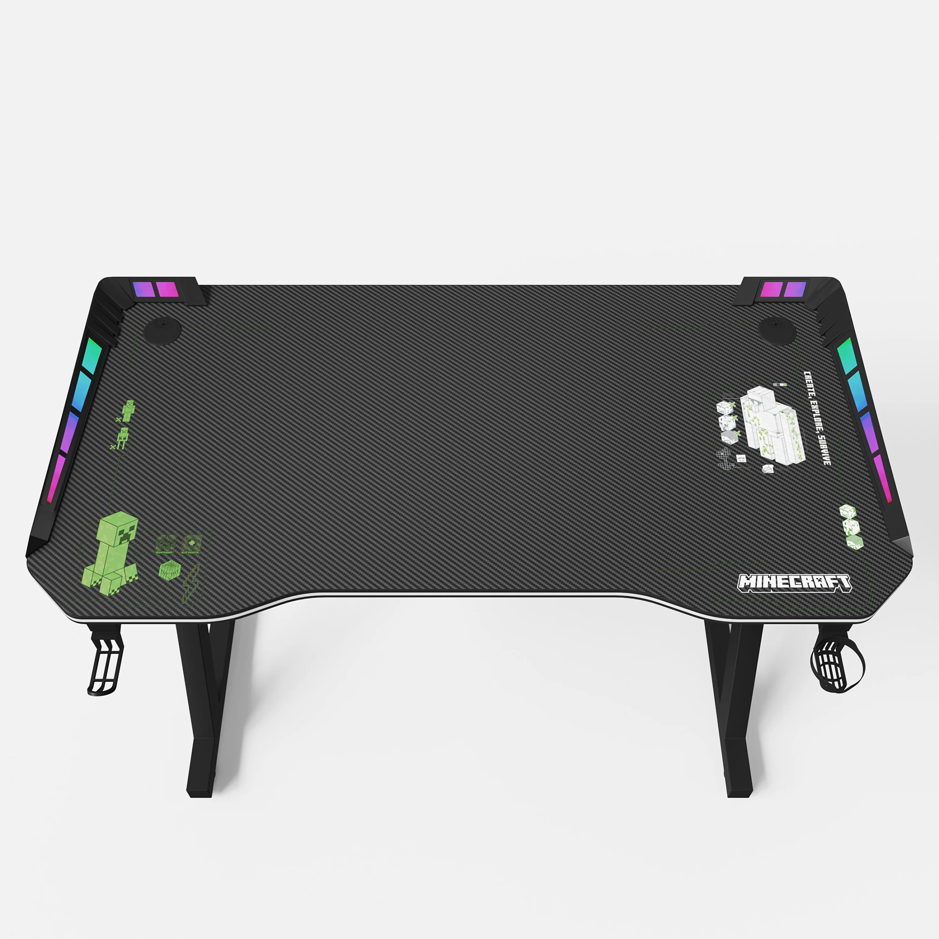 Gaming Tisch mit LED 'Minecraft' - Becher- und Headphonehalterung - Z-Fuß aus Metall - Image 3
