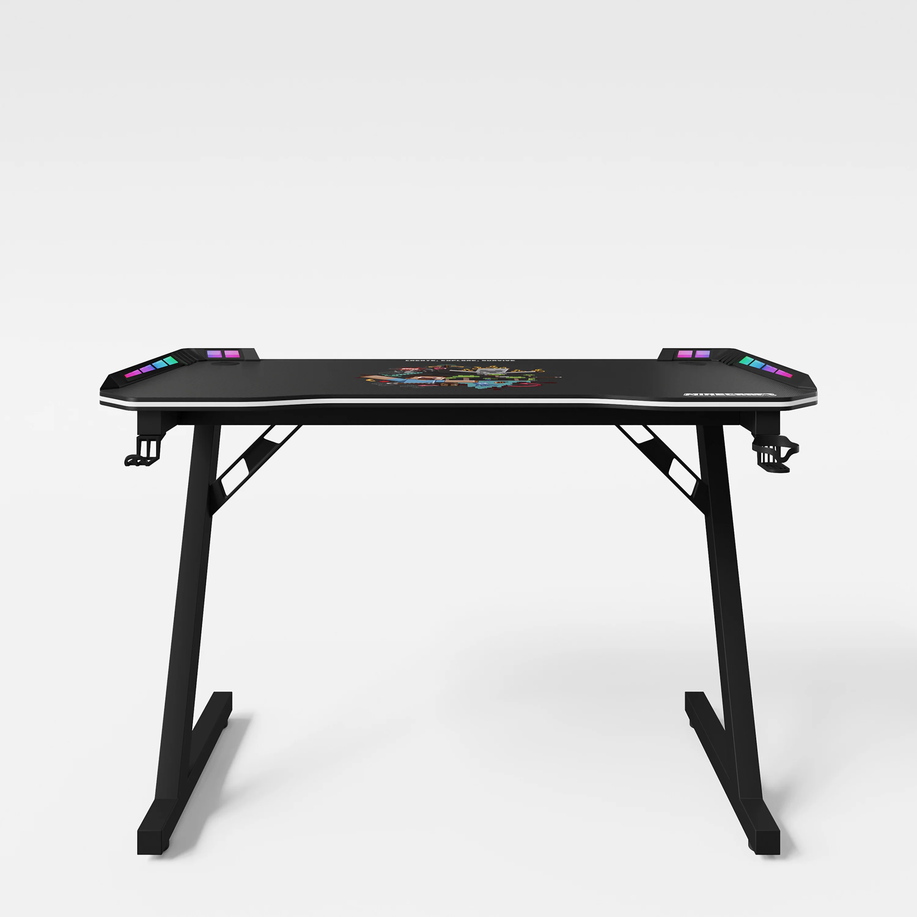 Gaming Tisch mit LED 'Minecraft' - Becher- und Headphonehalterung - Z-Fuß aus Metall - Image 5