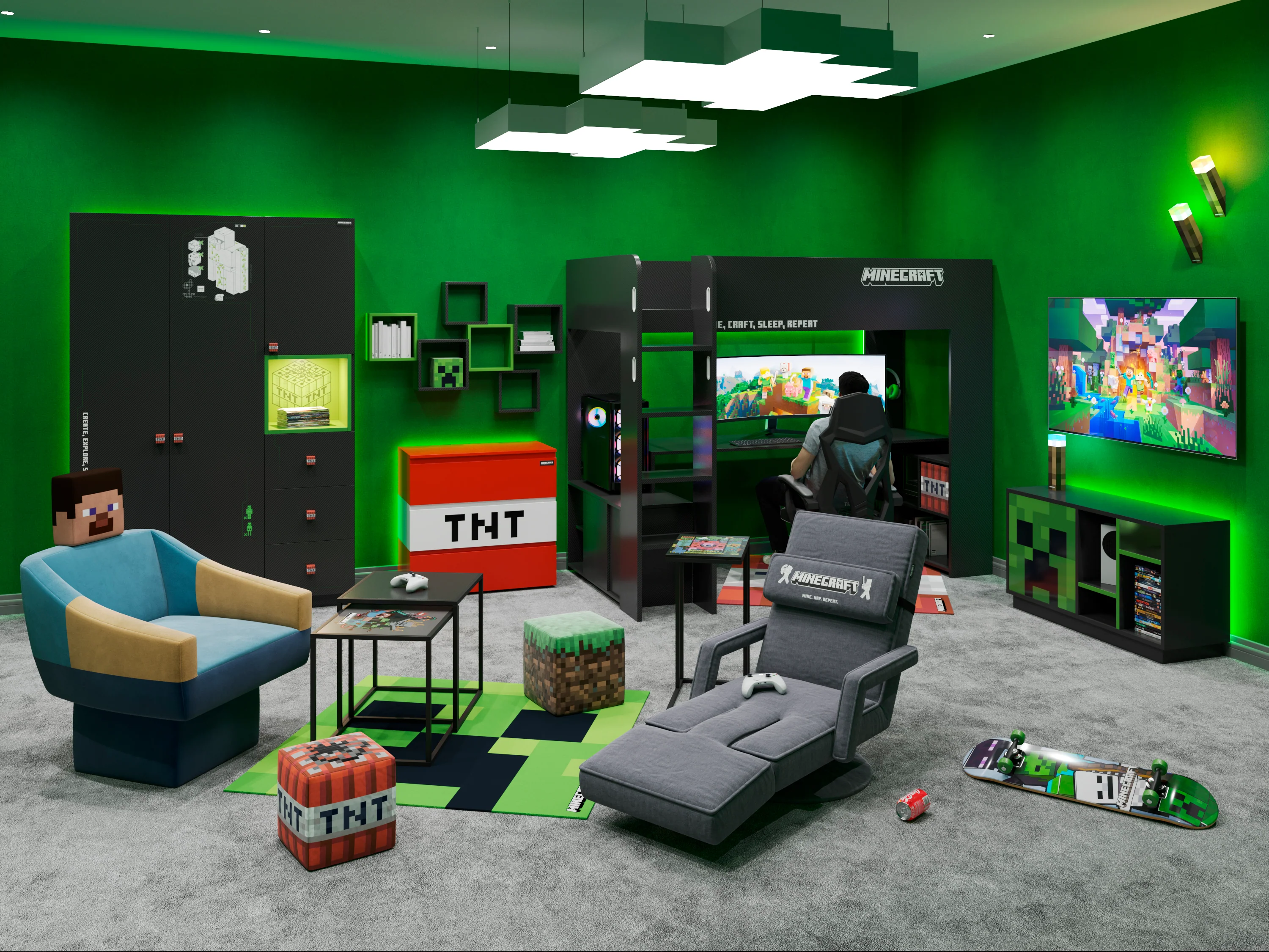 Teppich 'Minecraft' Creeper - 120 x 120 cm - Grün / Schwarz - Image 4