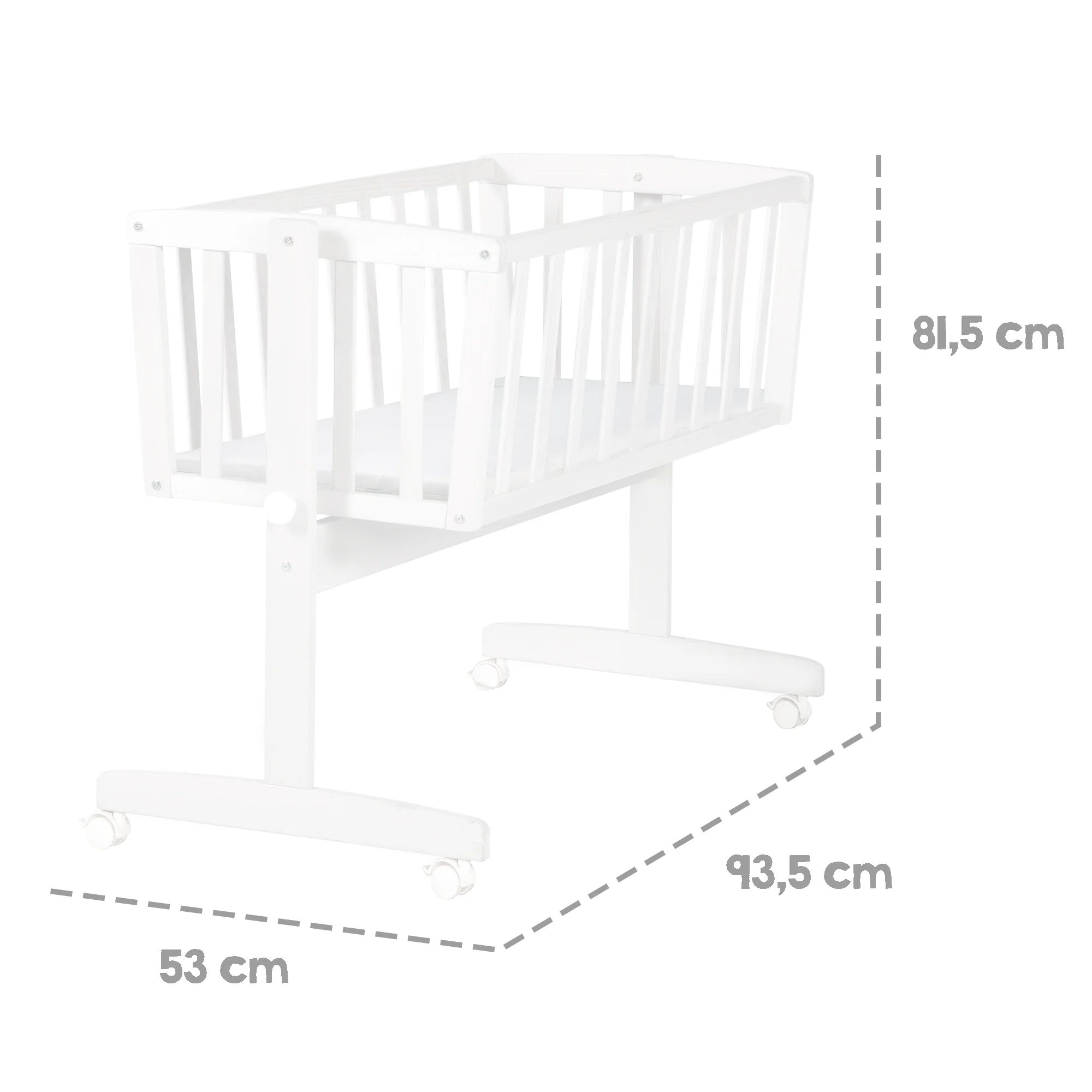 Babywiege inkl. Matratze 40 x 90 cm - Wiegenfunktion mit Feststellknopf - Holz weiß - Image 3