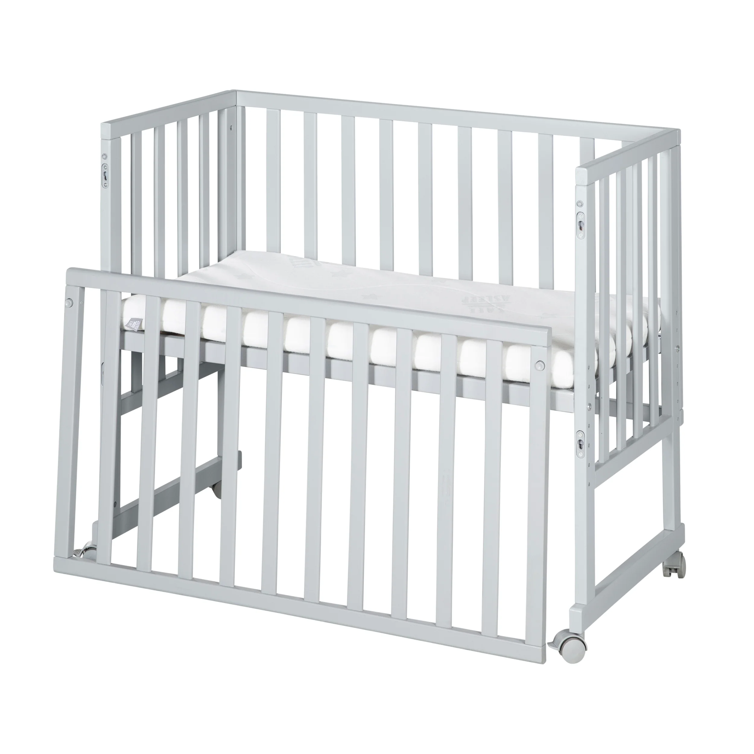 Stuben- & Beistellbett 3in1 mit Barriere + Matratze - Holz taupe