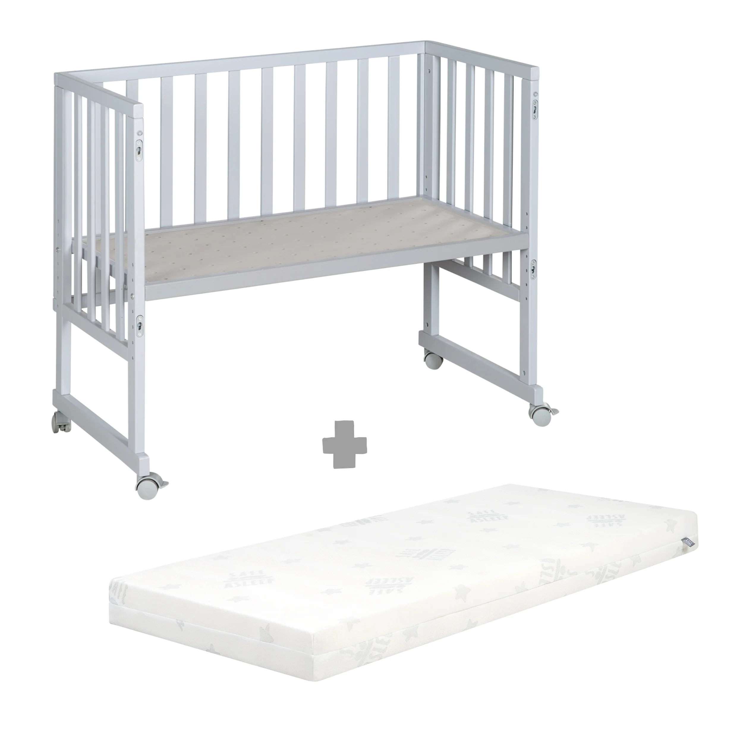Stuben- & Beistellbett 3in1 mit Barriere + Matratze - Holz taupe - Image 15
