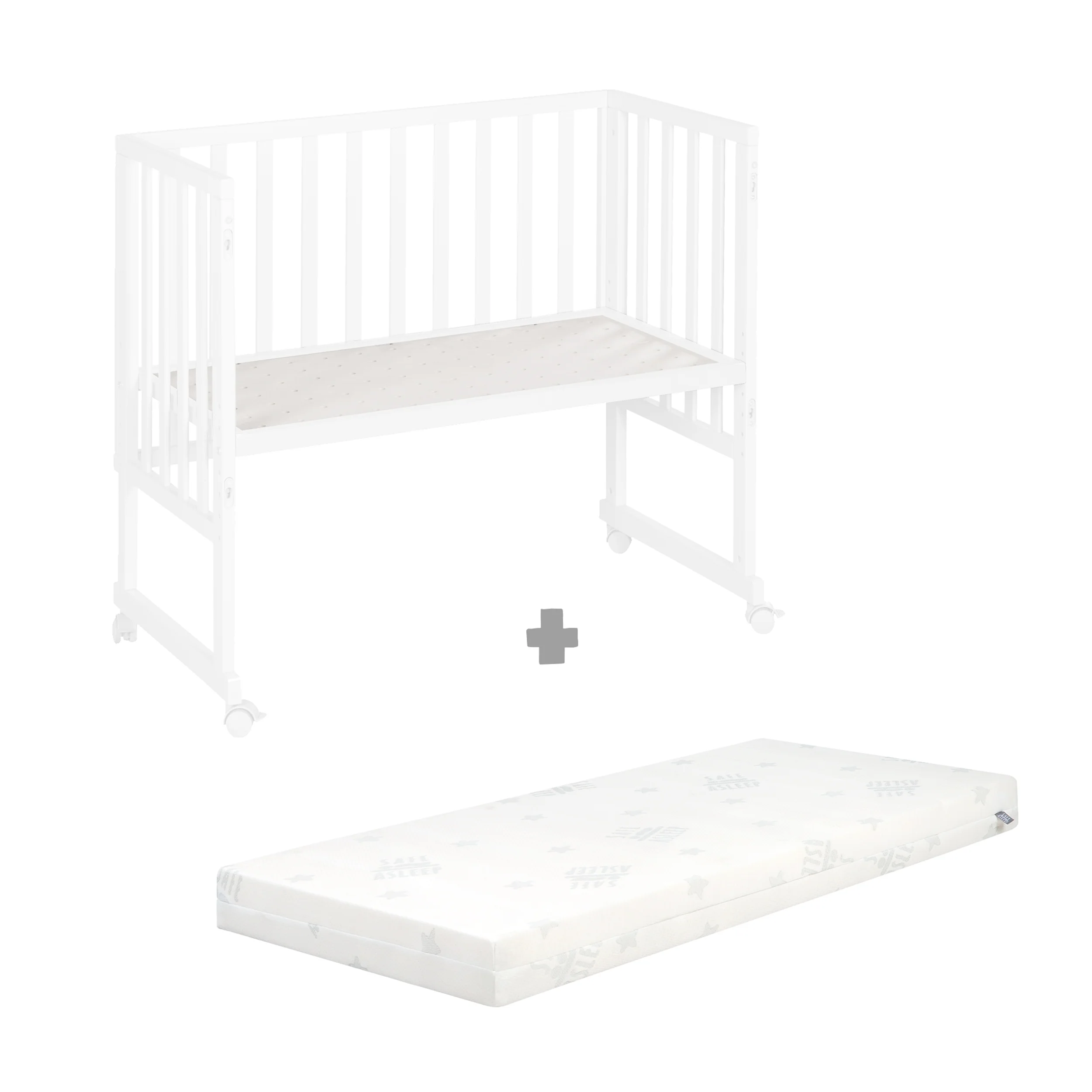 Stuben- & Beistellbett 3in1 mit Barriere + Matratze - Holz weiß - Image 14
