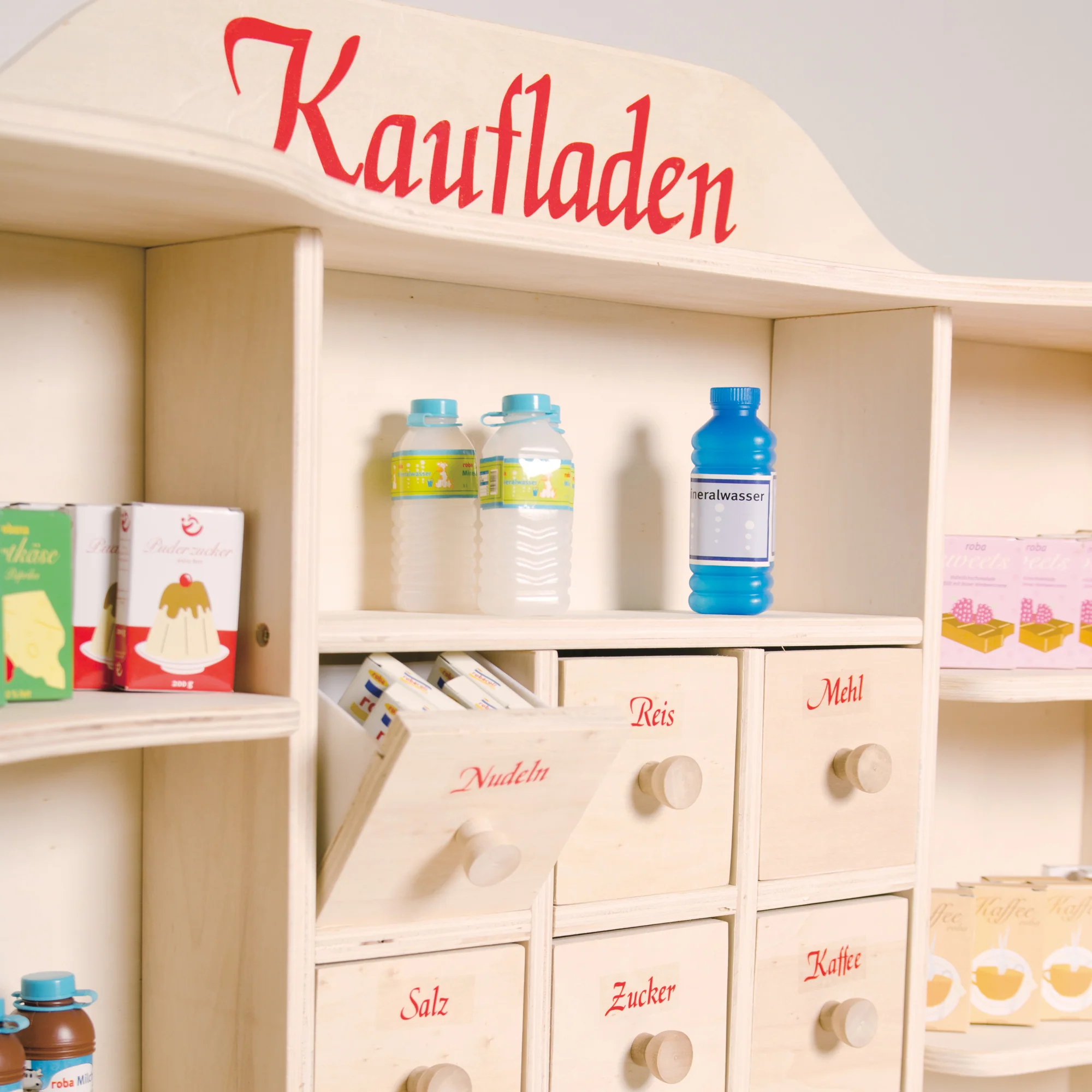 Kaufladen, großer Kaufmannsladen, Holz natur, Verkaufsstand 6 Schubladen, Theke, Seitentheke - Image 10