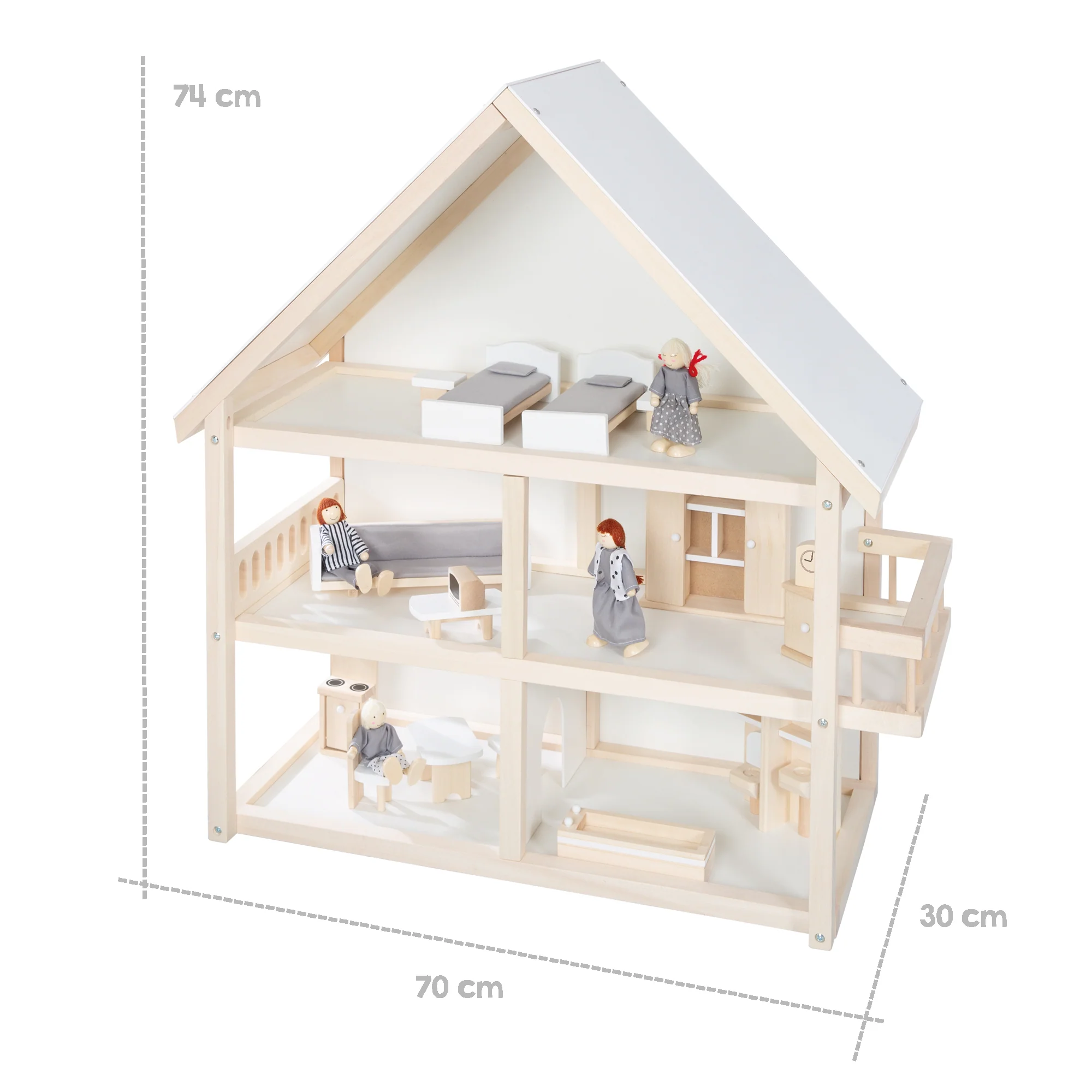 Puppenhaus inkl. Möbel- & Puppenset - Spielzeug ab 3 Jahren - Holz natur - Image 3