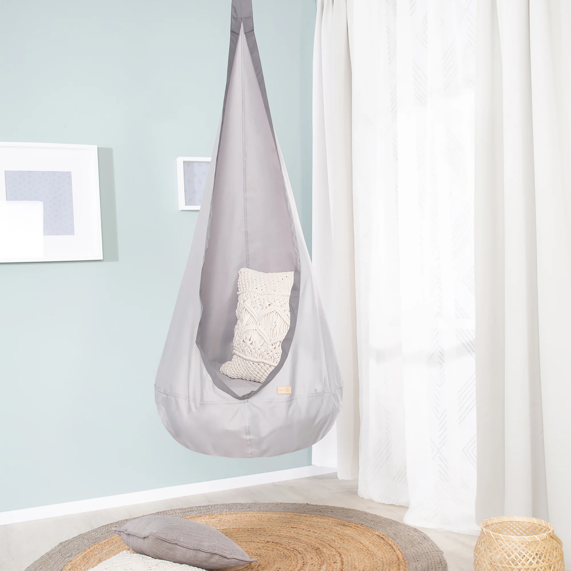 Hängesack grau, Kinder Hängesitz/Hängesessel/Sitzsack fürs Kinderzimmer oder draußen - Image 8