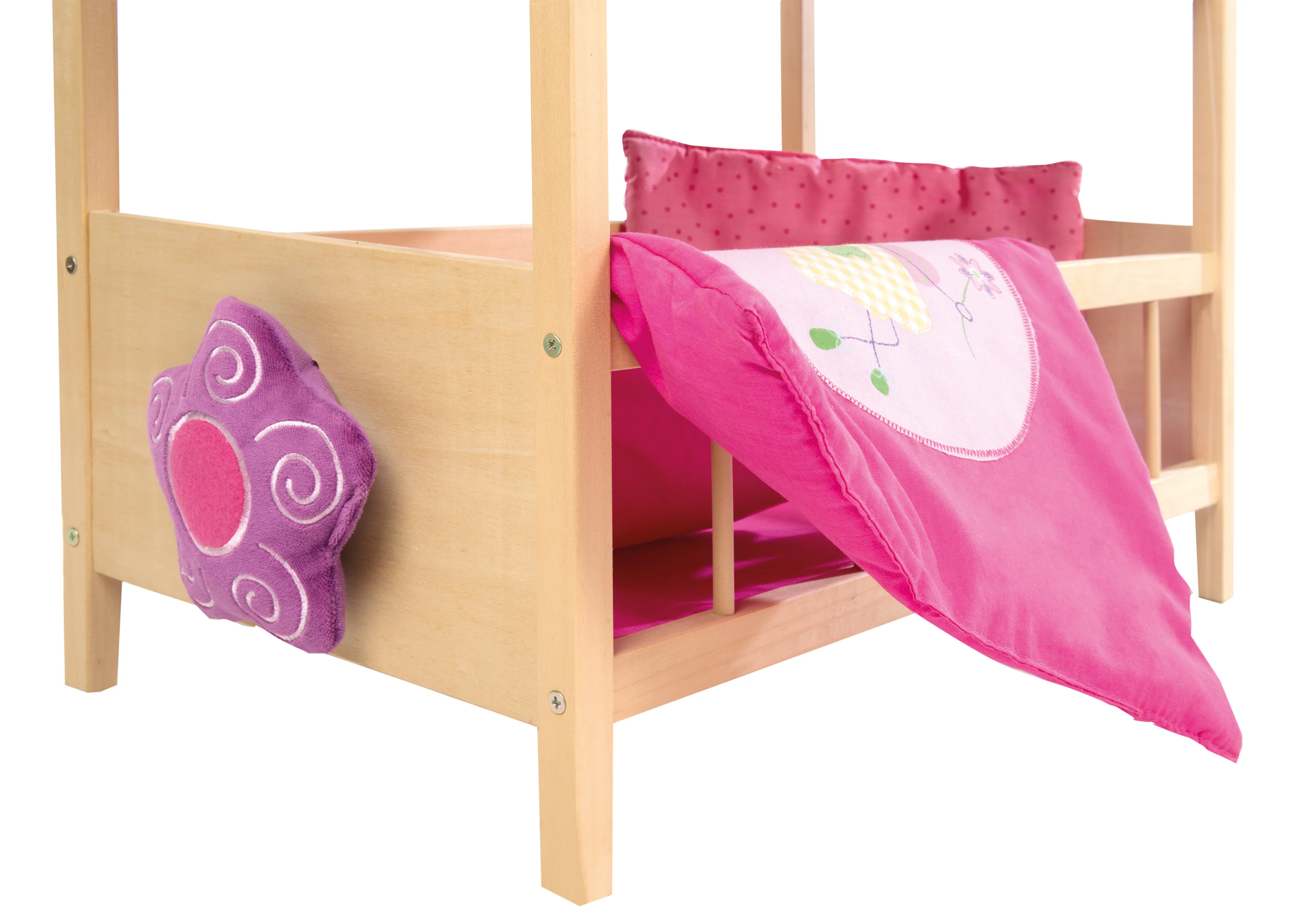Puppenetagenbett Serie 'Happy Fee', Holz natur, inkl. textiler Ausstattung, abnehmbare Blume - Image 4