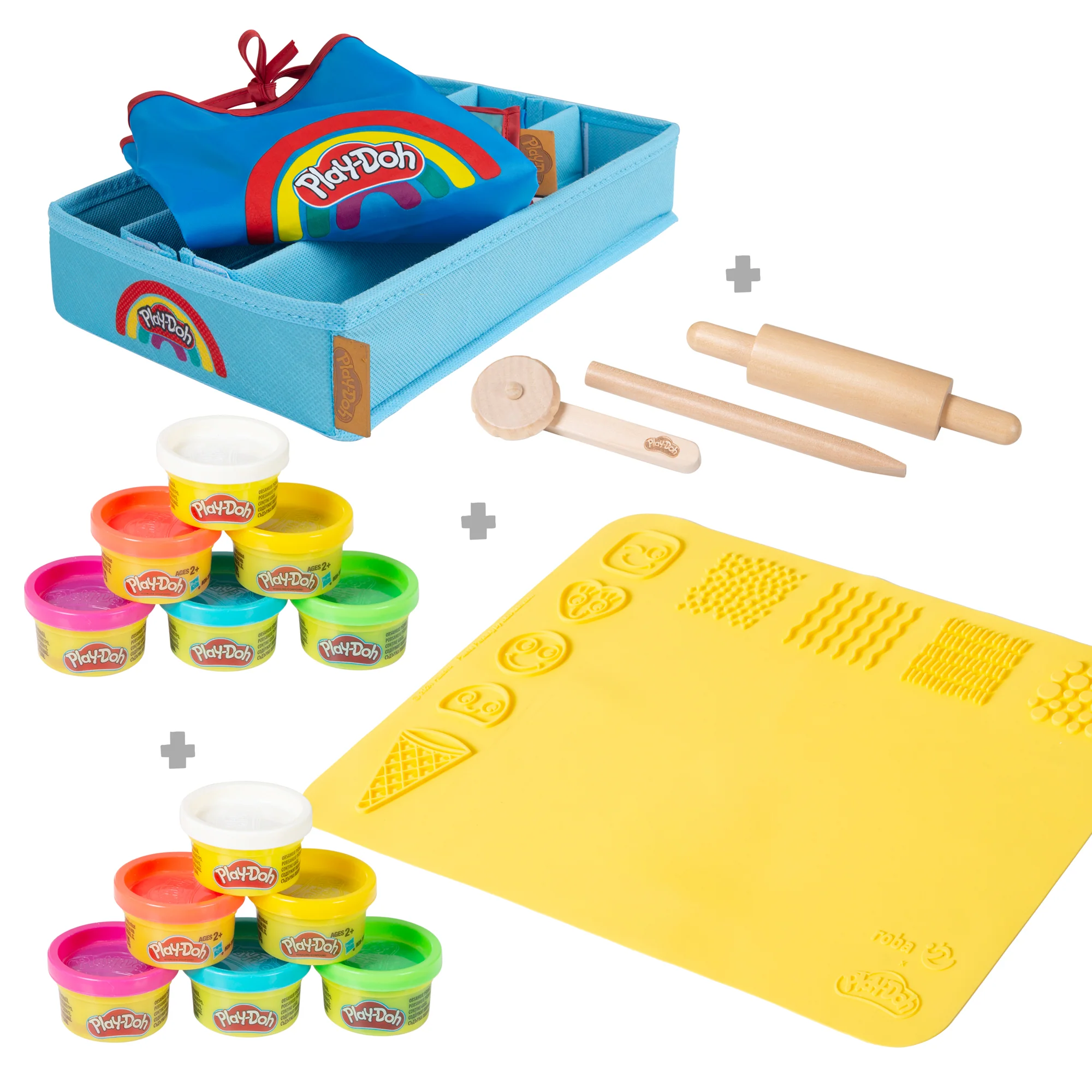 roba x Play-Doh Spielset mit Box, Kreativmatte, 12 Knete, Holzwerkzeugen & Schürze - Image 3
