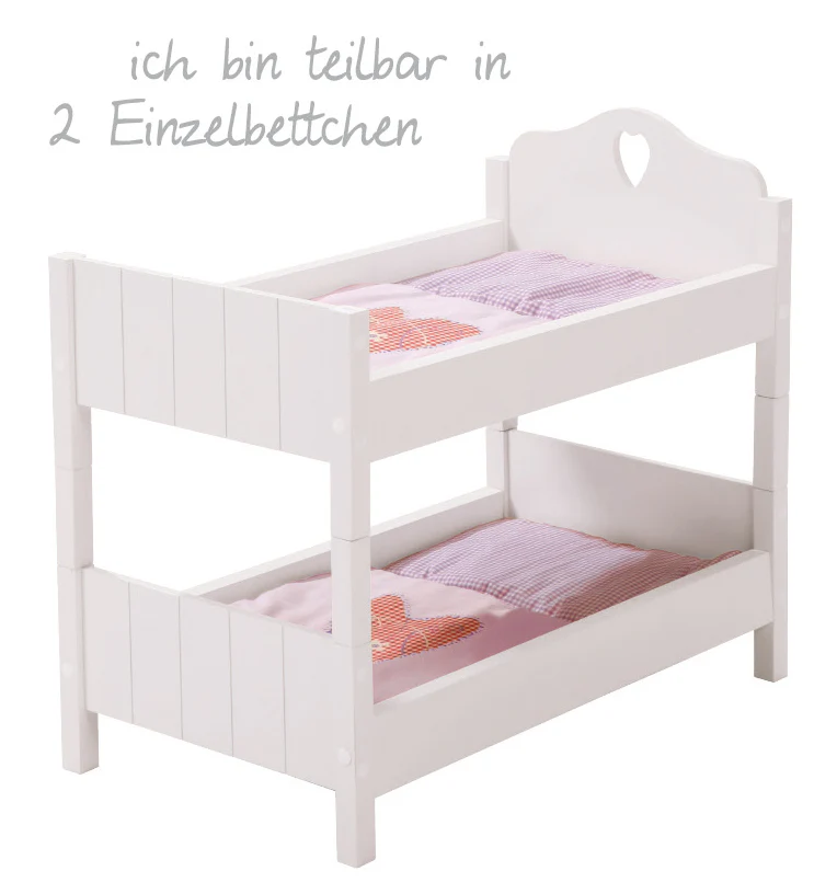 Puppenetagenbett 'Fienchen', Puppenbett teilbar, weiß lackiert, inkl. textiler Ausstattung - Image 5