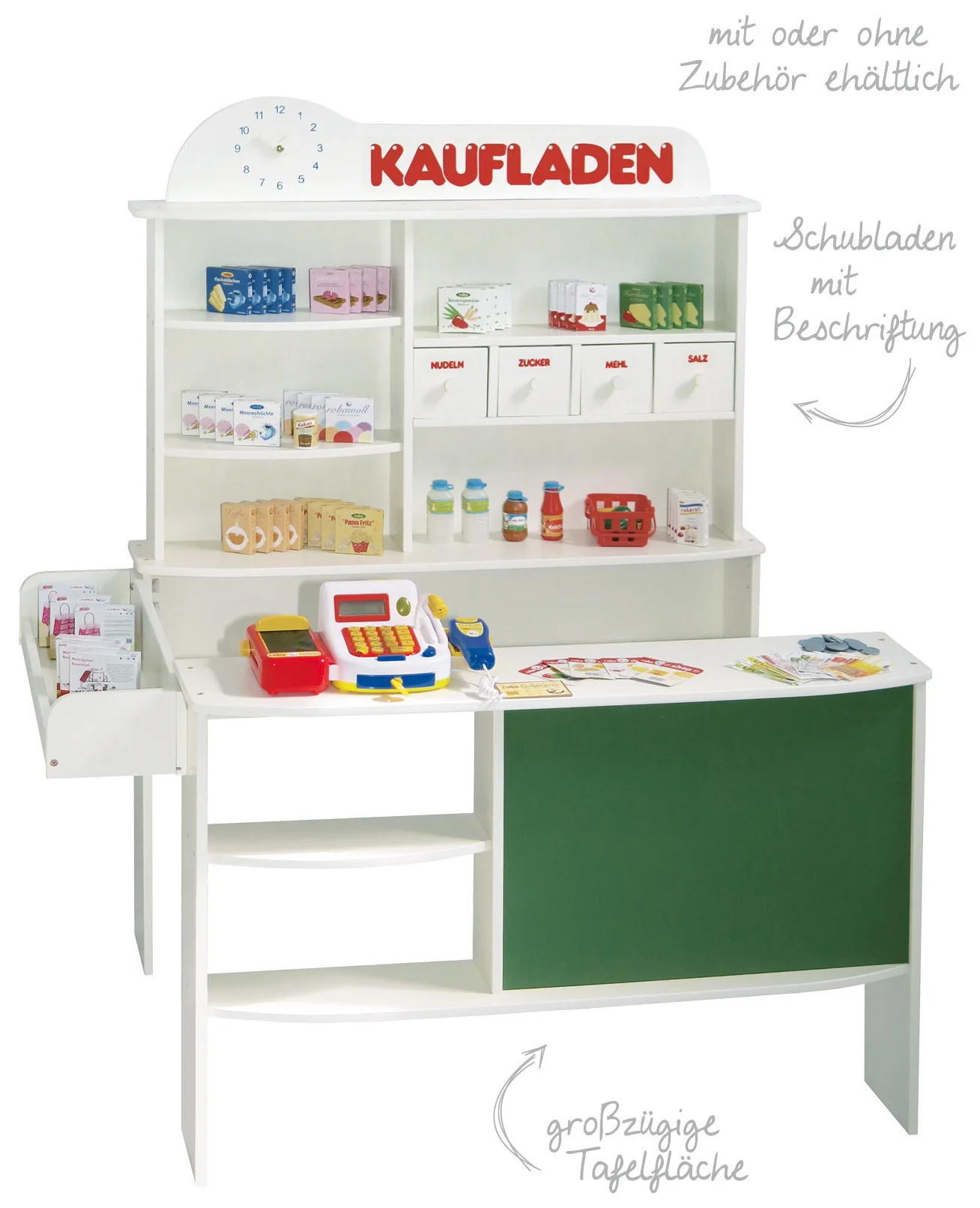 Kaufladen, Holz weiß, Verkaufsstand, 4 Schubladen, Uhr, Tafel, Theke, Seitentheke - Image 4